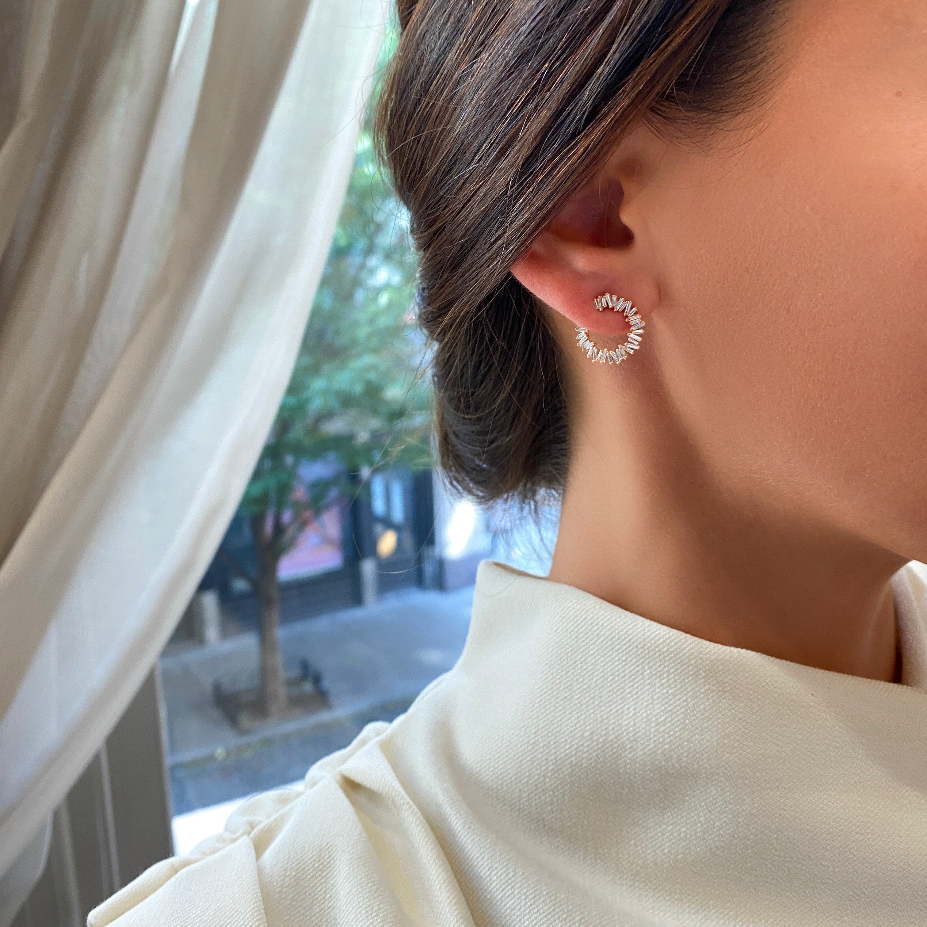 Suzanne Kalan 18K Shimmer Pastel Sapphire & Diamond Mini Hoop Earrings