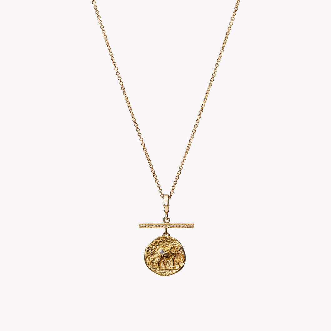 Elefante Small Diamond Coin Necklace with Pave Diamond Bar