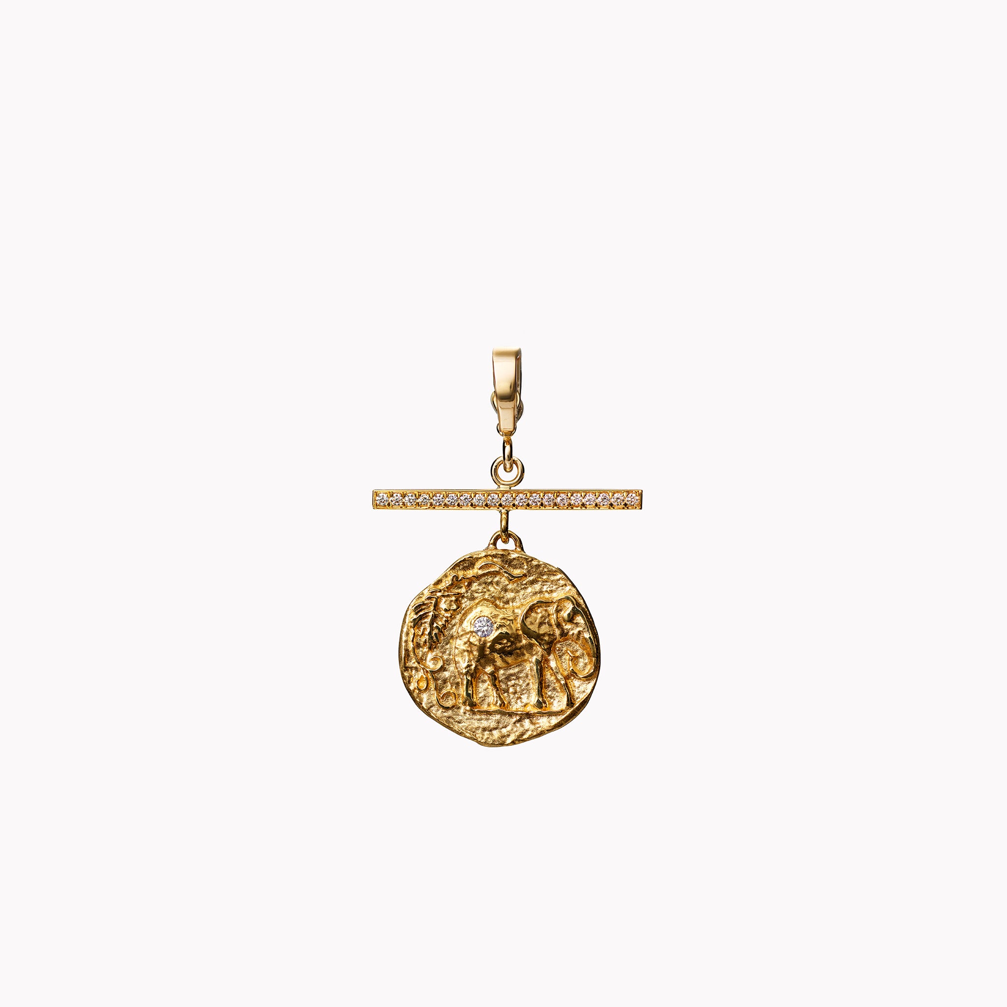 Elefante Small Diamond Coin Necklace with Pave Diamond Bar