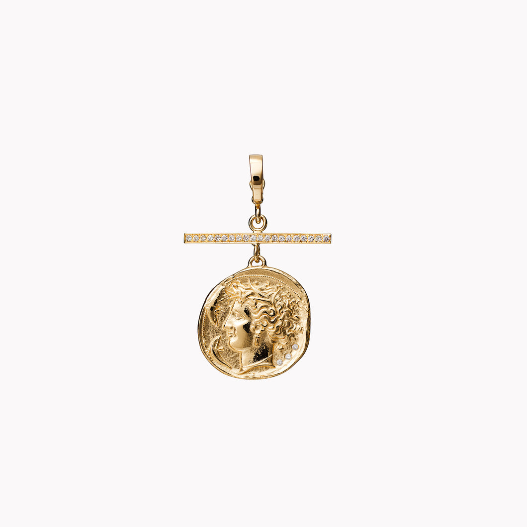 Goddess Small Diamond Coin Charm with Pavé Diamond Bar