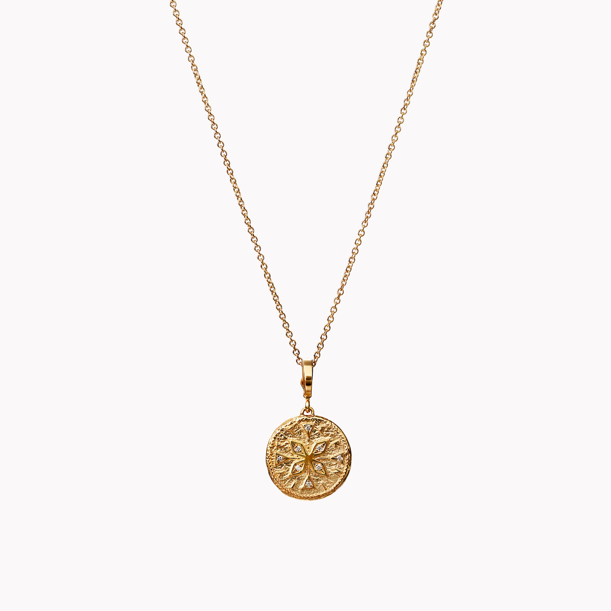 Small Compass Diamond Coin Charm Necklace