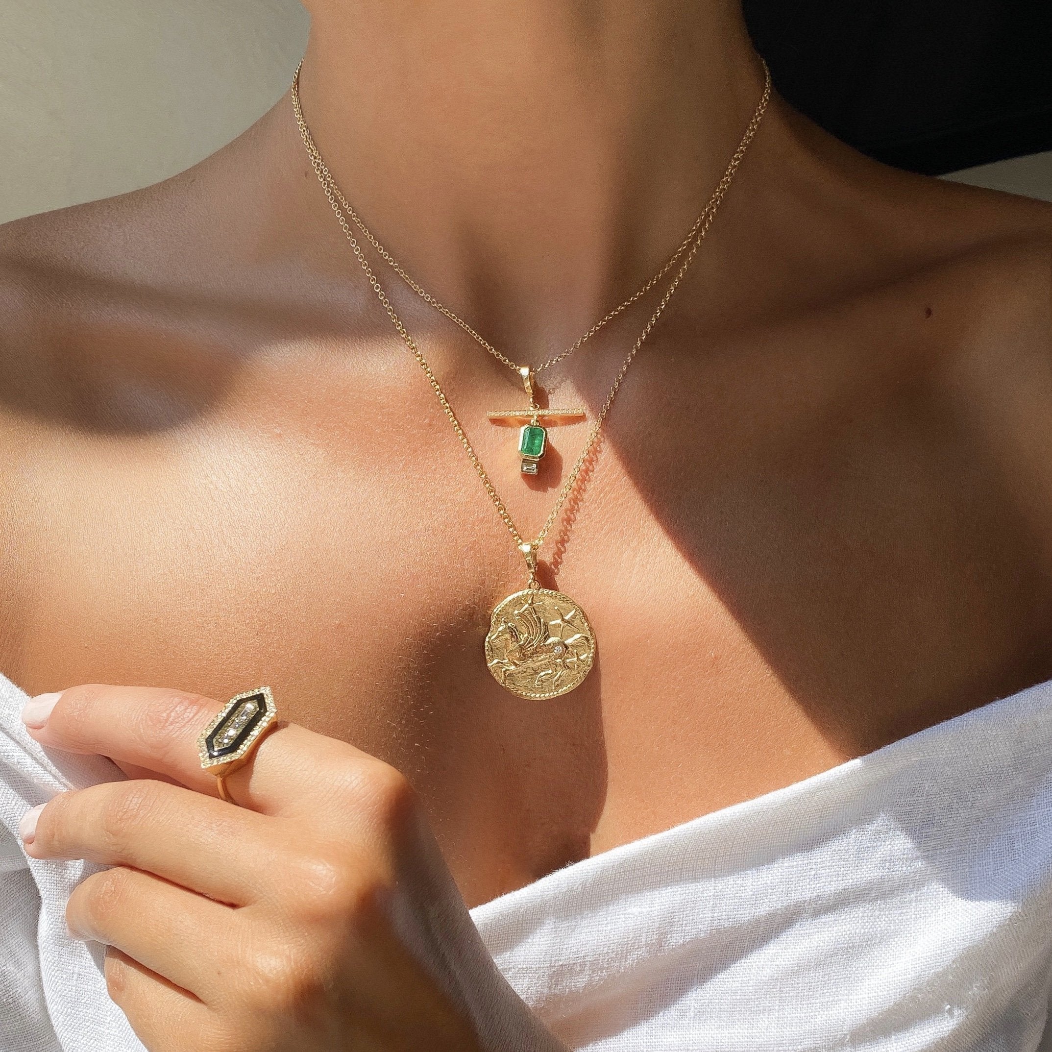 NSEW Emerald Diamond Charm Necklace