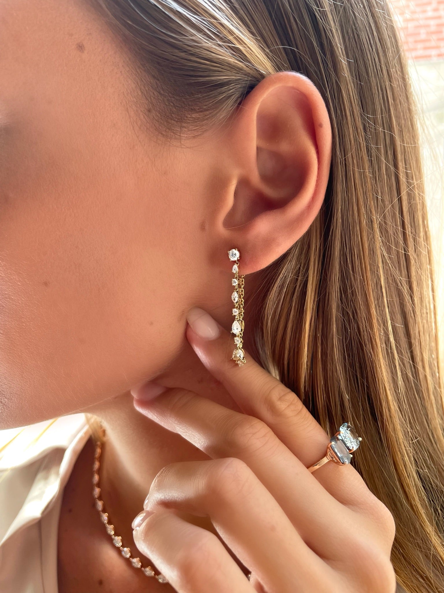 Long Multi Shape Diamond Loop Earrings
