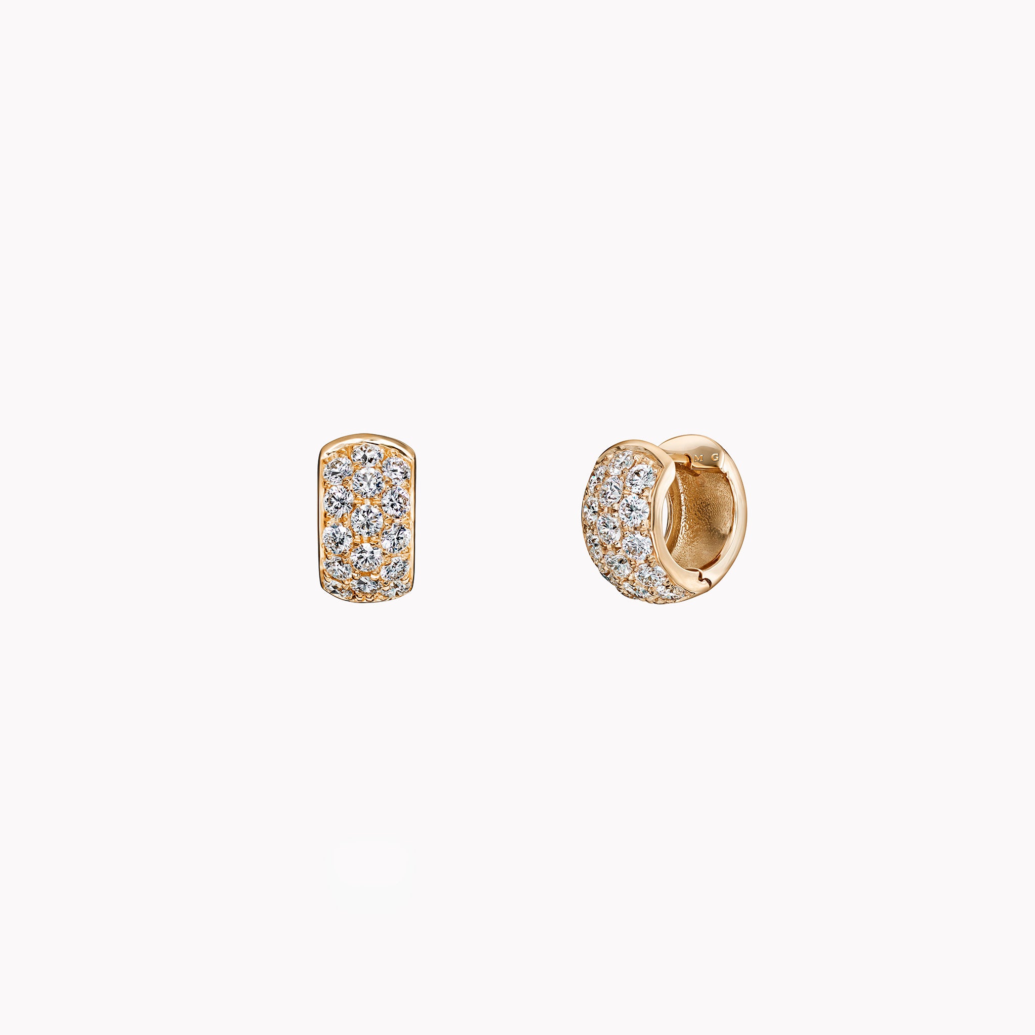 3 Row Diamond Pavé Huggie Earrings - Rose Gold