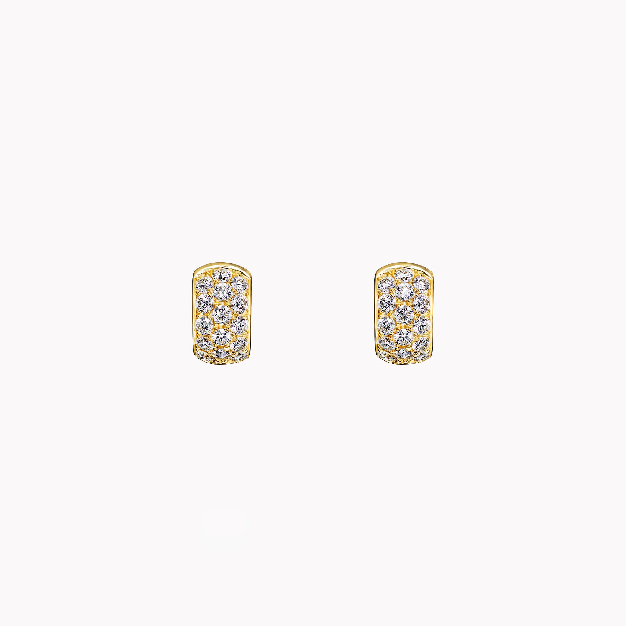 3 Row Diamond Pavé Huggie Earrings - Yellow Gold