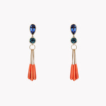 Sapphire & Coral Dangle Drop Earrings