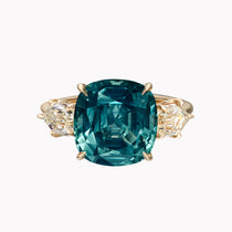 Cushion Cut Teal Sapphire & Diamond Ring