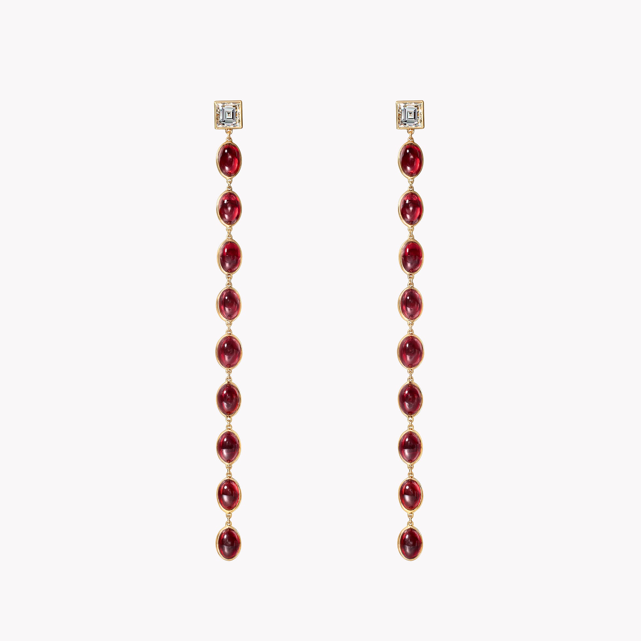 The Margaux Carre Diamond and Garnet Drop Earrings