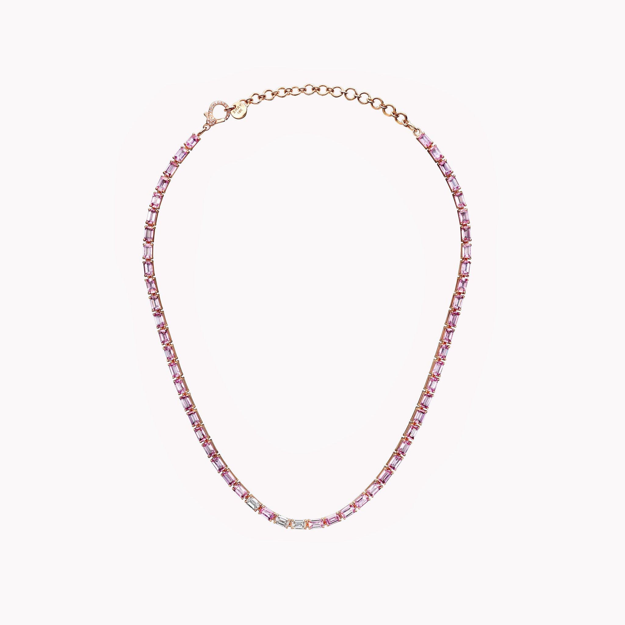 Two-Tone Pink Sapphire & Diamond Tennis Necklace