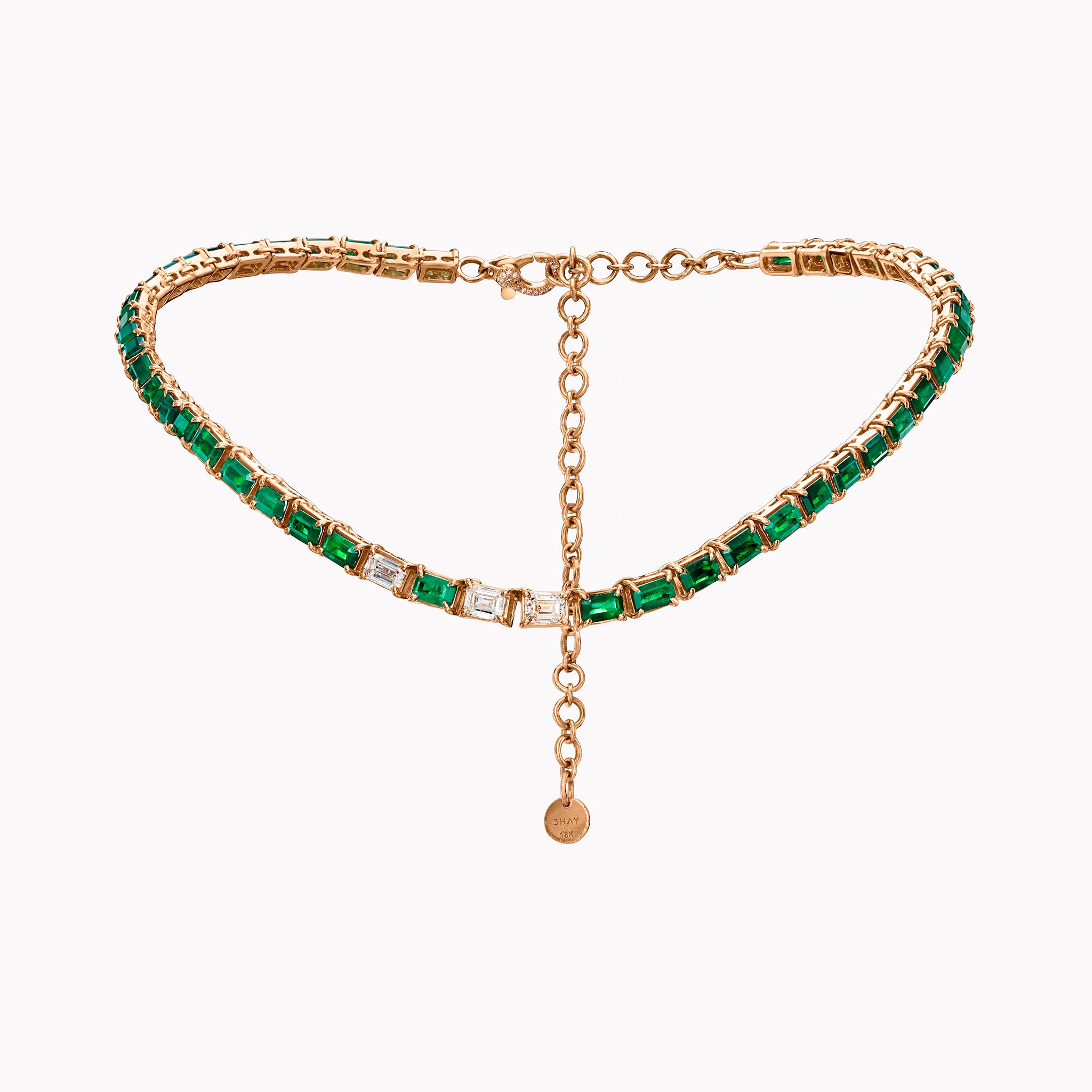 Two-Tone Emerald & Diamond Tennis Necklace