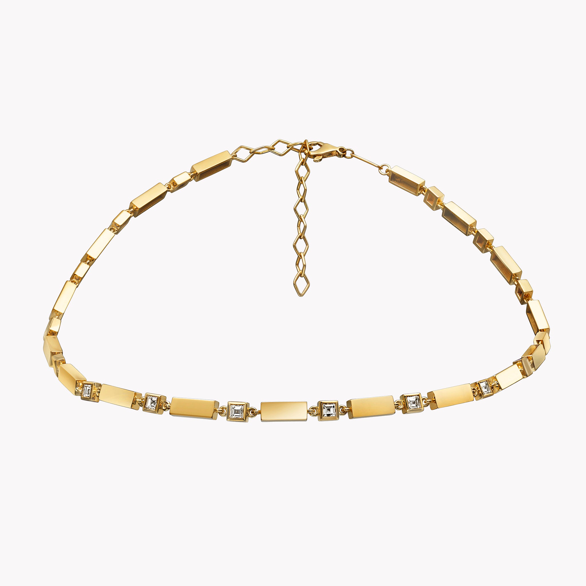 Gold Bar & Carre Diamond Necklace