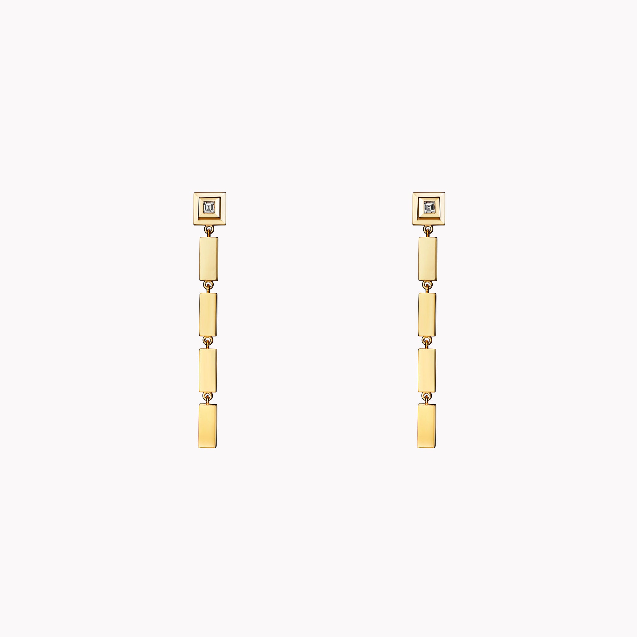 Gold Bar and Carre Diamond Staircase Earrings